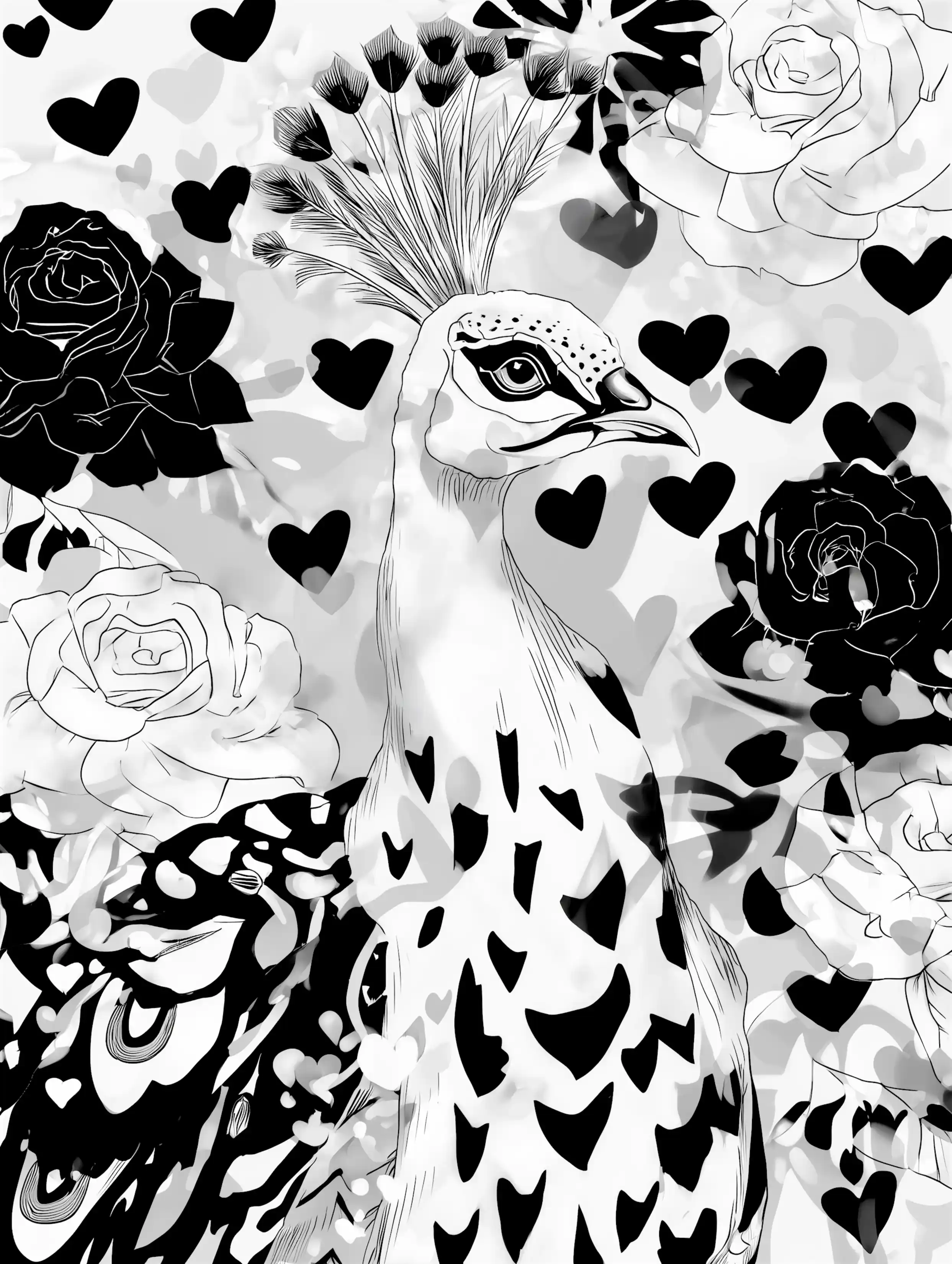 Free printable coloring page of peacock for adults featuring long neck peacock coloring page